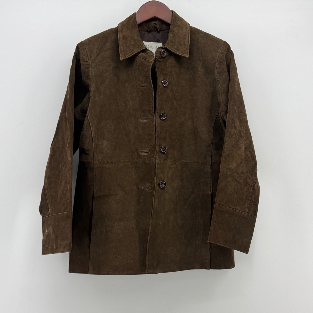 Charlotte Russe Brown Suede Leather Jacket Vintage Button Up Collared Small 3428